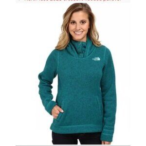 The North Face Crescent Fleece Hoodie Size Medium Pockets Snap High Neck EUC